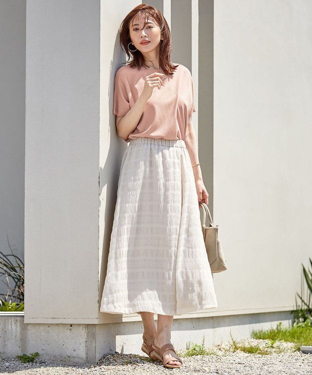 J.PRESS LADIES 【洗える】シャーリングシャドーボーダー スカート アイボリー系