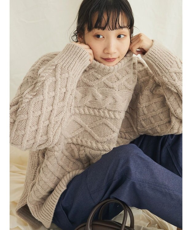 CRAFT STANDARD BOUTIQUE ブラッシングケーブルニット Gray Beige