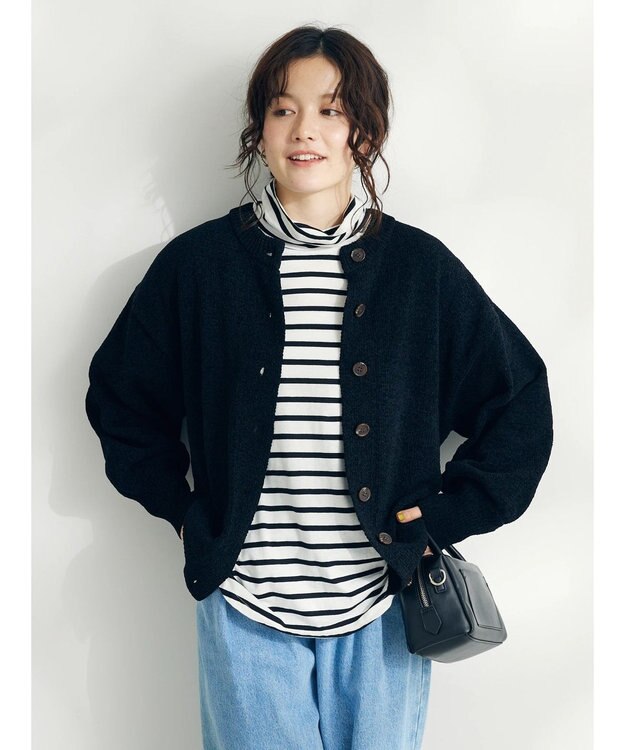 CRAFT STANDARD BOUTIQUE 洗えるコードモールクルーネックカーデイガン Black