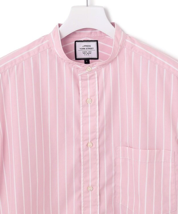 J.PRESS YORK STREET 【UNISEX】タイプライターストライプ バンドカラーシャツ ピンク系1