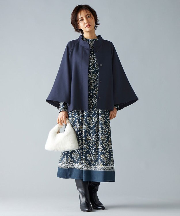 自由区 S ライトウールダブルクロススタンドカラー ジャケット ネイビー系