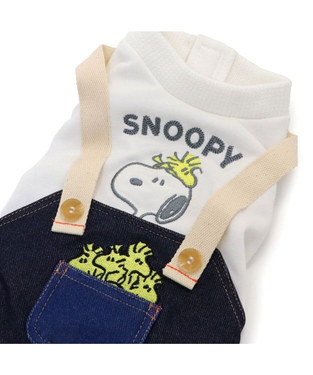 PET PARADISE スヌーピー デニム オーバーオール風 ロンパース 小型犬 ホワイト×ブラック