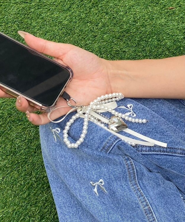 WEGO ダブルリボンハートキーホルダー ホワイト