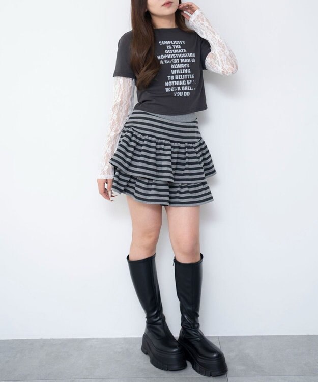 WEGO 【ウエストゴム】スウェットフリルスカパン 柄3