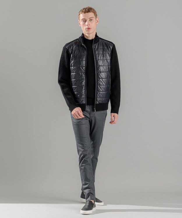 JOSEPH HOMME ニットブロックシルキーサテン　ニットブルゾン ブラック系