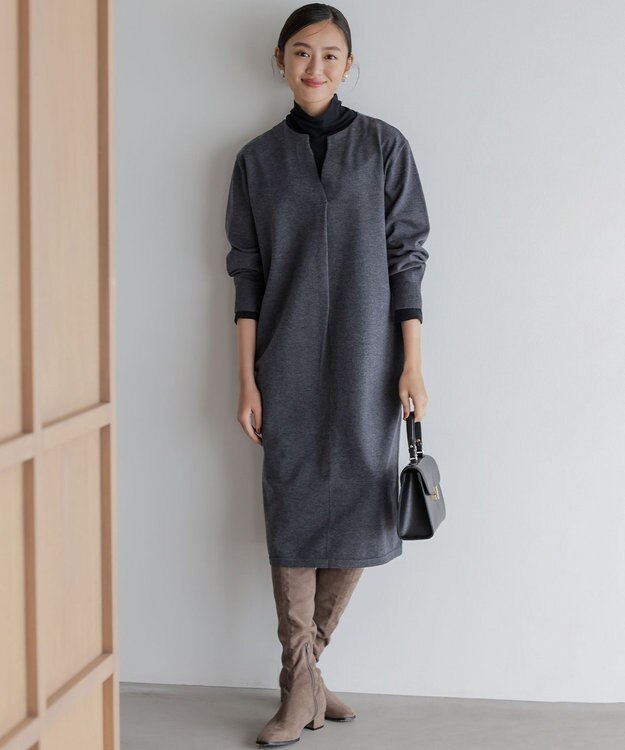 組曲 L キーネックニット ワンピース グレー系