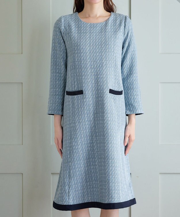 Tiaclasse ツイードAラインワンピース サックス