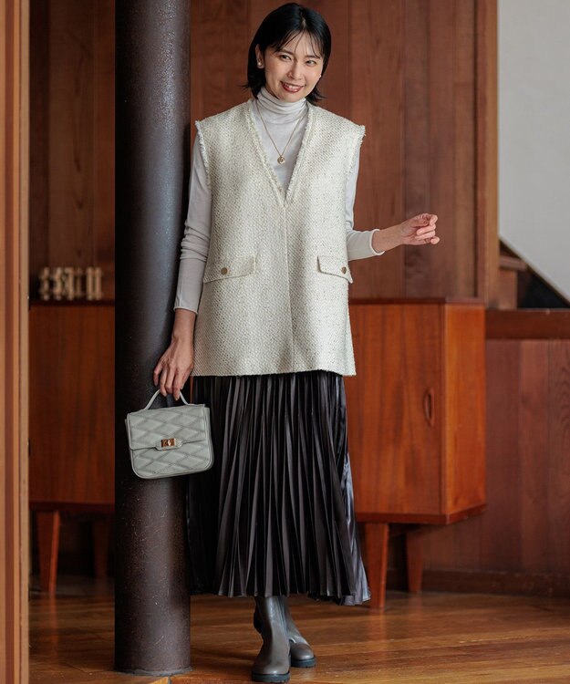 23区 【洗える】レザーライクプリーツ スカート ダークブラウン系