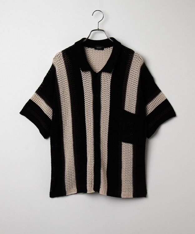 WEGO メッシュストライプニットカーディガン（SS） ブラック