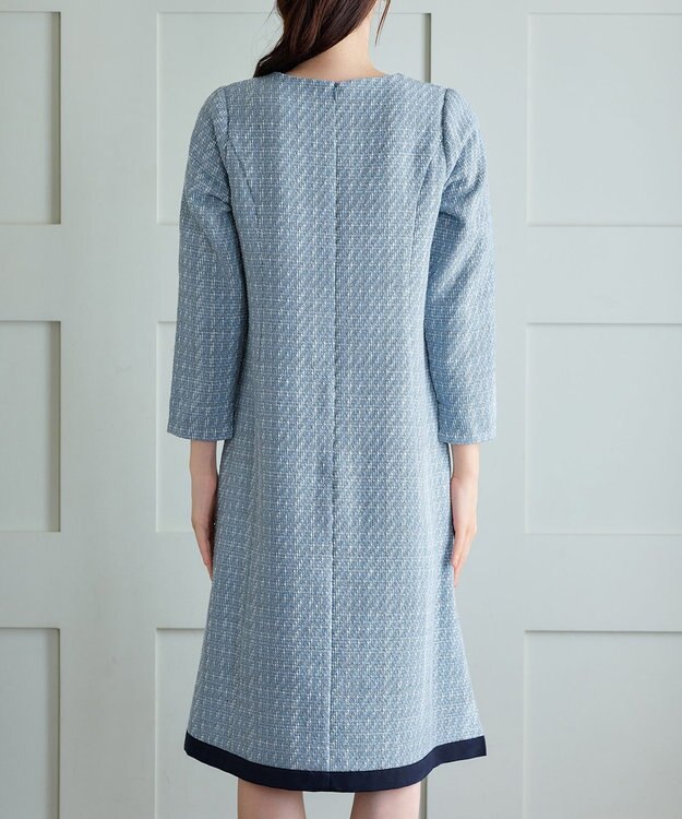 Tiaclasse ツイードAラインワンピース サックス