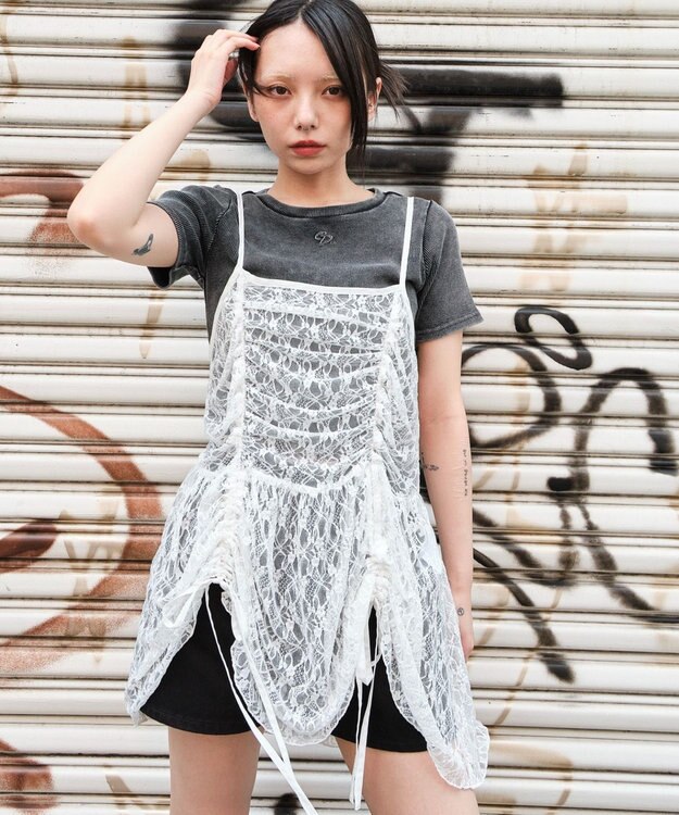 WEGO ドロストデザインキャミワンピース ホワイト