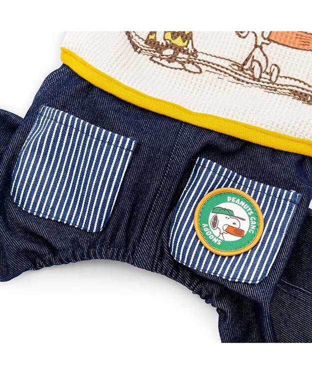 PET PARADISE スヌーピー  ワッペン パンツつなぎ 小型犬 ベージュ×ネイビー