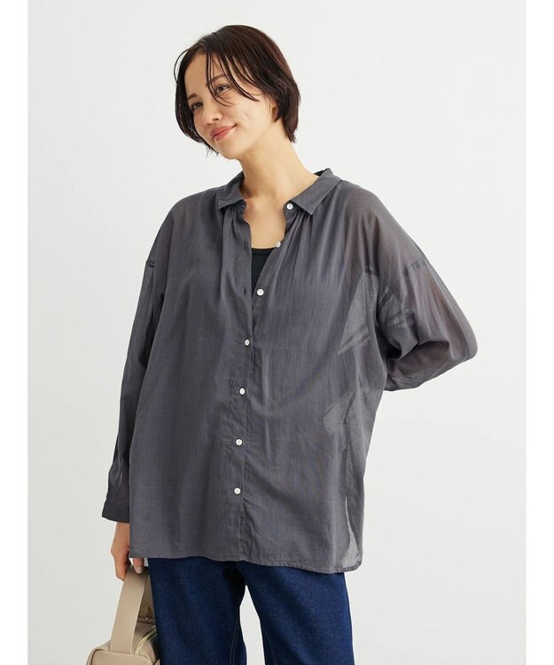 Green Parks インド綿　柔らかボイルシャツ Black