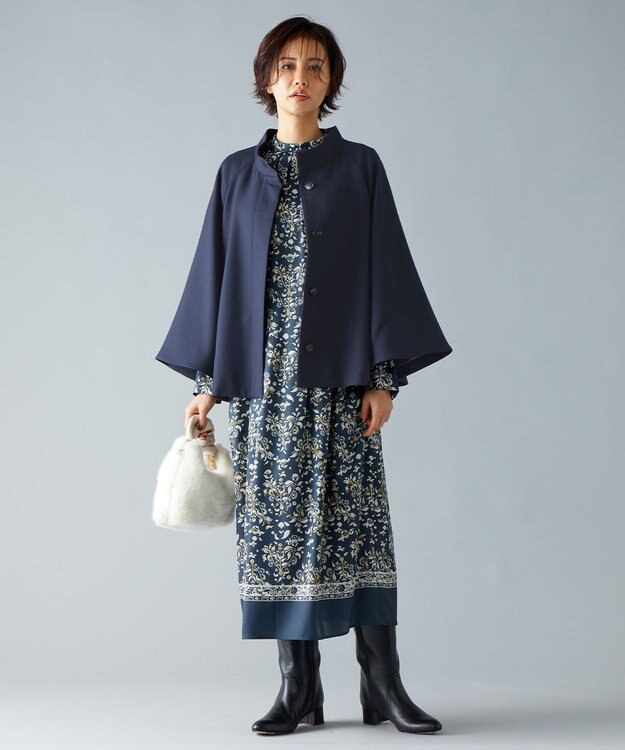 自由区 S ライトウールダブルクロススタンドカラー ジャケット ネイビー系