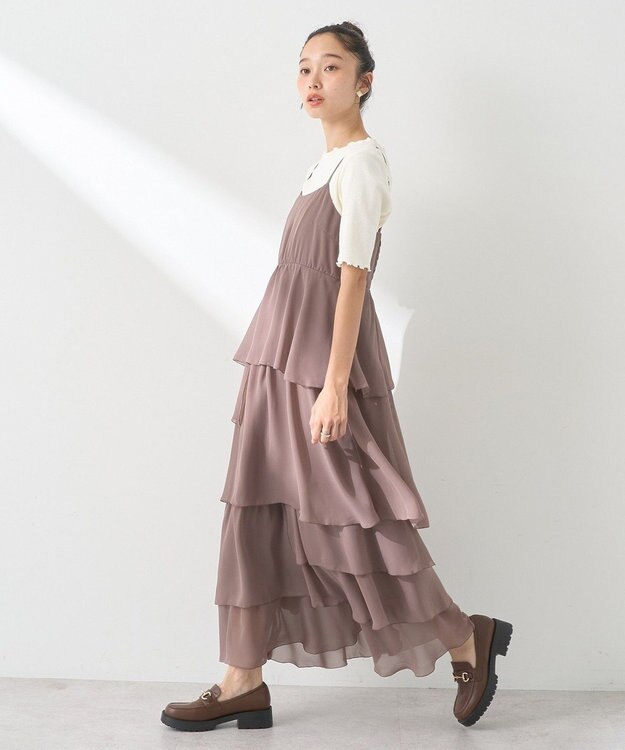 earth music&ecology アシンメトリーティアードワンピース Mocha