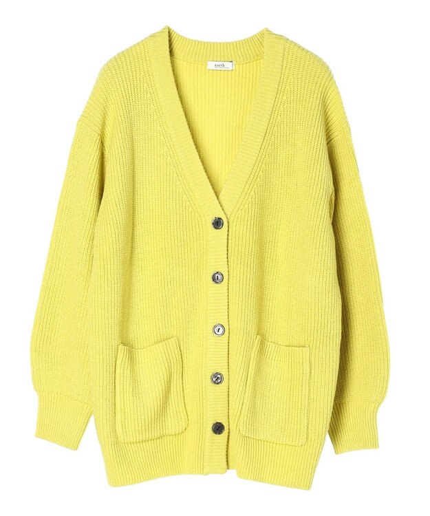 earth music&ecology アンチピリング畦Ｖネックカーディガン Lime Green
