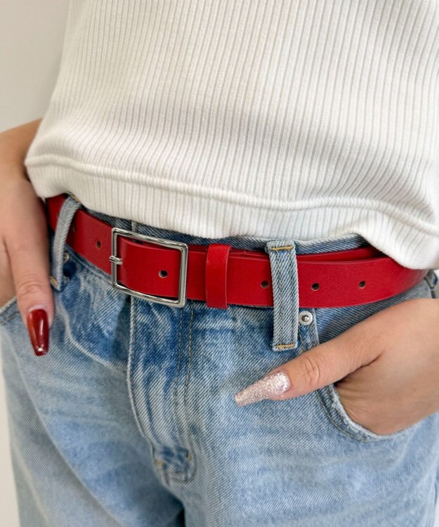 WEGO LスクエアバックルPUベルト レッド