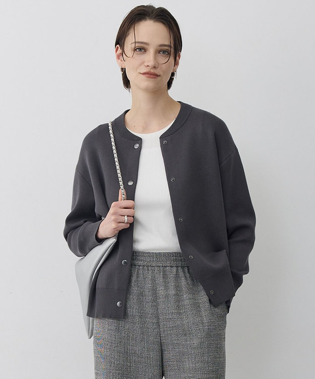 ICB L 【先行予約】 コットンポリエステルスムース カーディガン チャコール