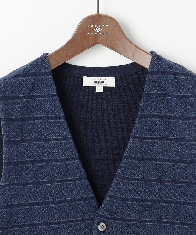 JOSEPH ABBOUD 【洗える/ソフトな肌触り/軽い】シェニールヤーンジャカードニット ベスト ダルブルー系