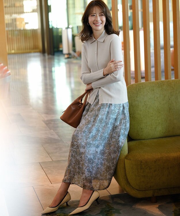 23区 L ワイドリブ ポロニット ベージュ系