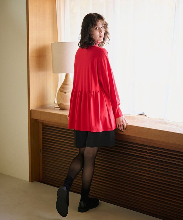 #Newans 【洗える】ペプラムデザインワイドシルエットプルオーバー レッド