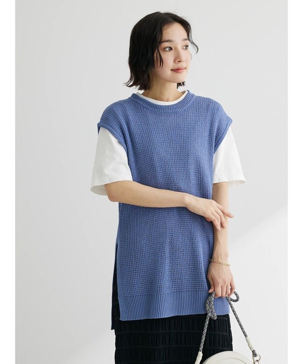 Green Parks ざっくりメッシュニットチュニック Blue