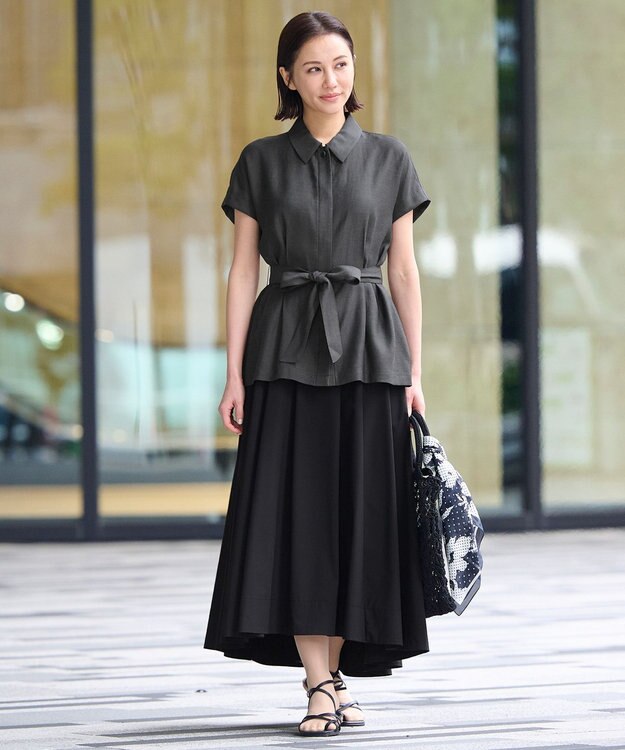 自由区 【XSサイズ～/洗える】キュプラリネンシャンタン ブラウス グレー系