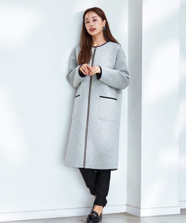 Tiaclasse パイピングノーカラーダンボールコート グレー