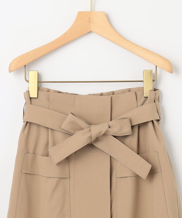 組曲 【ベルト付】リネン混オックスストレッチ キュロットパンツ ベージュ系