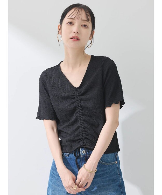 earth music&ecology ポコポコギャザードロストプルオーバー Black