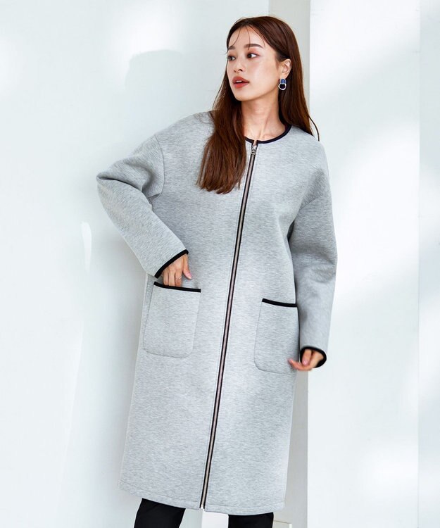 Tiaclasse パイピングノーカラーダンボールコート グレー