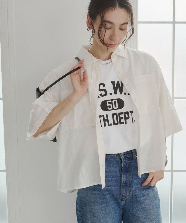 WEGO 【ANGIE VINTAGE】キャンブリックボイルオーバー半袖シャツ オフホワイト