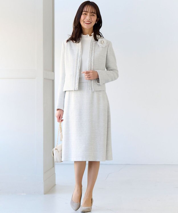 組曲 【KUMIKYOKU NAVY】ラメループモールツイード フレアスカート ライトグレー系