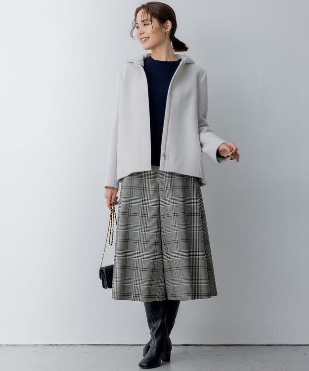 組曲 2WAYショートビーバー フーテッドコート ライトグレー系