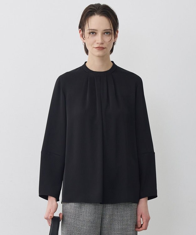 ICB L アセテートダブルサテン ランタンスリーブブラウス ブラック