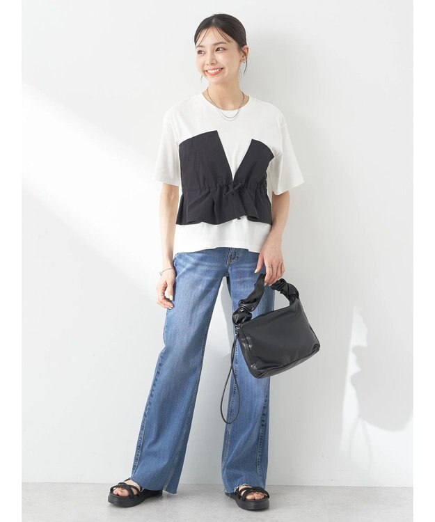 earth music&ecology ビスチェドッキングプルオーバー White×Black