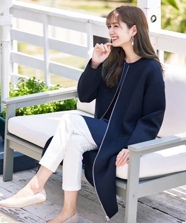 Tiaclasse パイピングノーカラーダンボールコート ネイビー