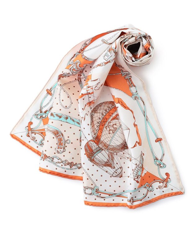 23区 manipuri ビットバルーン シルク スカーフ オレンジ系