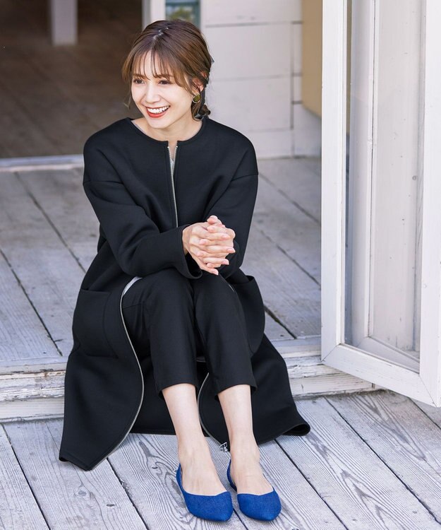 Tiaclasse パイピングノーカラーダンボールコート ブラック