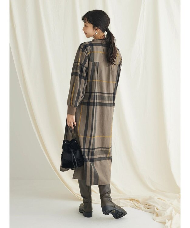 CRAFT STANDARD BOUTIQUE 先染めチェック（大）バンドカラー袖ＲＩＢ　ＯＰ Khaki