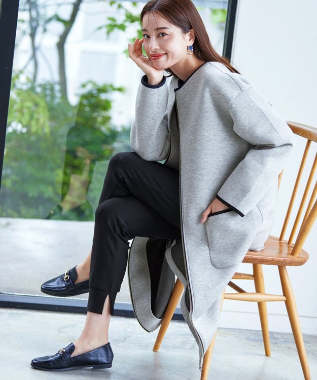 Tiaclasse パイピングノーカラーダンボールコート グレー