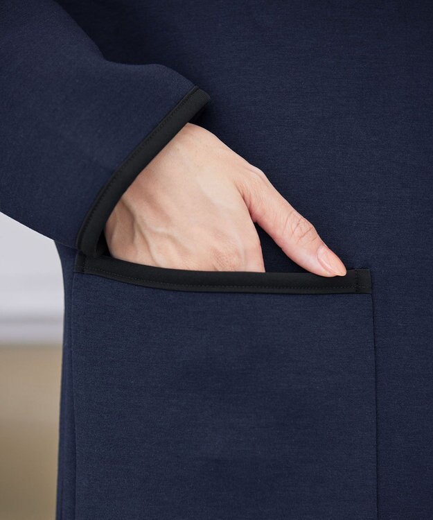 Tiaclasse パイピングノーカラーダンボールコート ネイビー