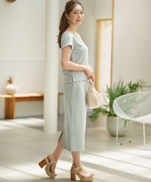 組曲 S 【WEB限定】ストライプジャガード タイトスカート クリームミント系