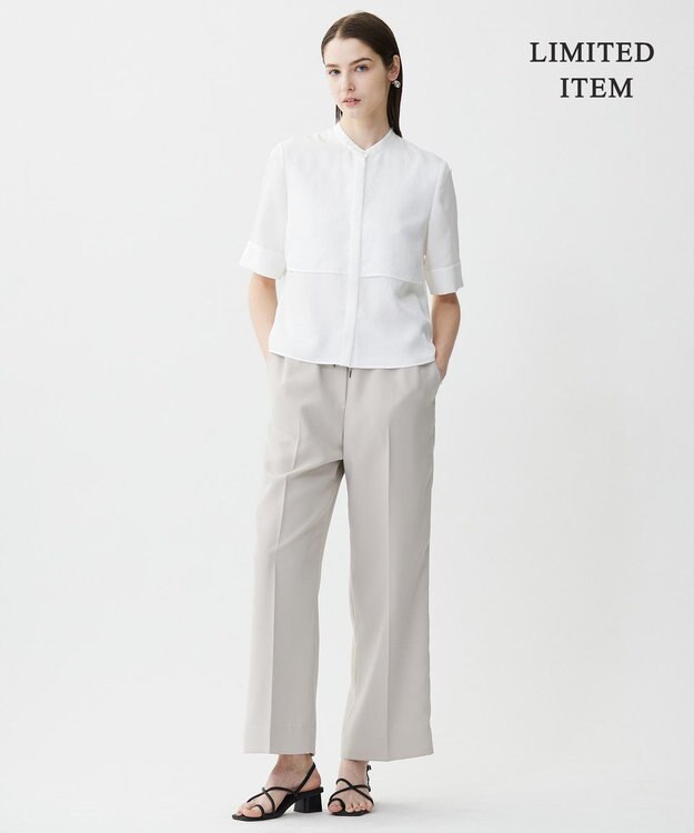 ICB L 【WEB限定・接触冷感・速乾・洗える】シルキーツイル 半袖クロップドシャツ オフホワイト系