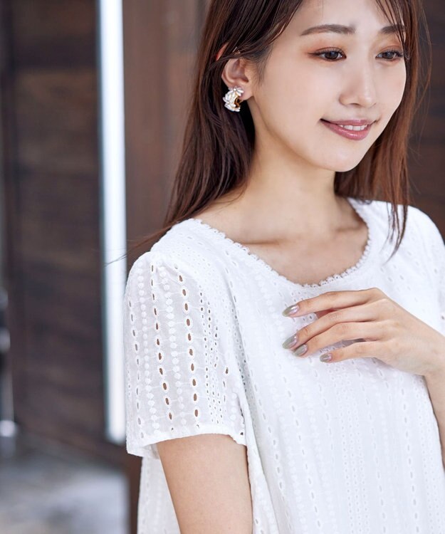 Tiaclasse 【洗える】カットレースチュニックブラウス オフホワイト