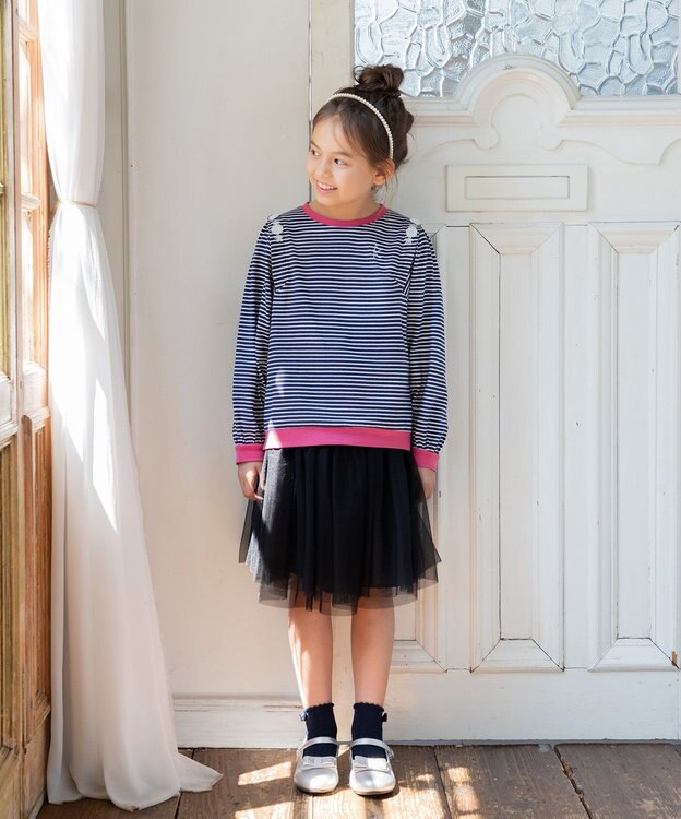組曲 KIDS 【150-160㎝】リボンボーダー トップス ネイビー系1