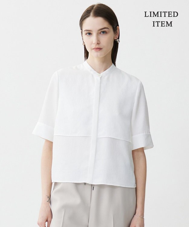 ICB L 【WEB限定・接触冷感・速乾・洗える】シルキーツイル 半袖クロップドシャツ オフホワイト系