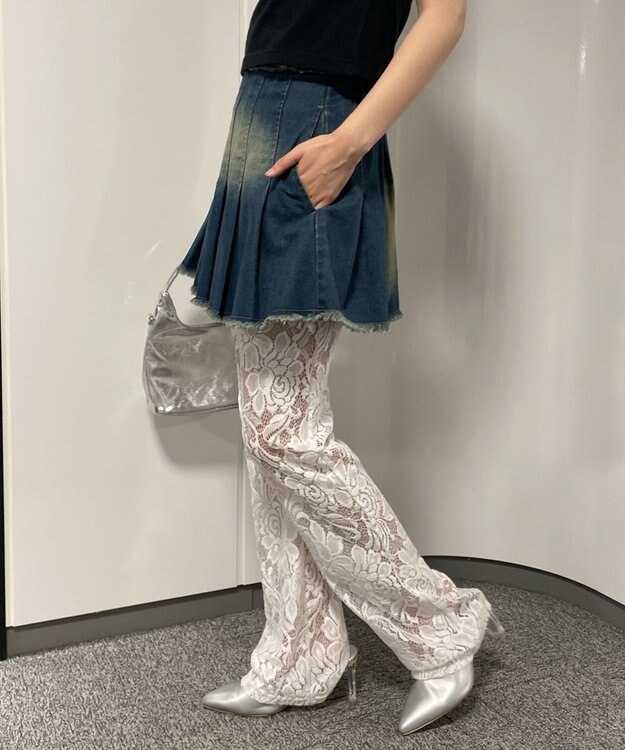 WEGO ヴィンテージウォッシュデニムプリーツスカパン デニム