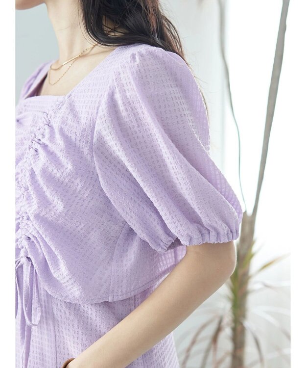 earth music&ecology ＳＥＴ２点パフスリーブブラウス＋キャミワンピース Purple