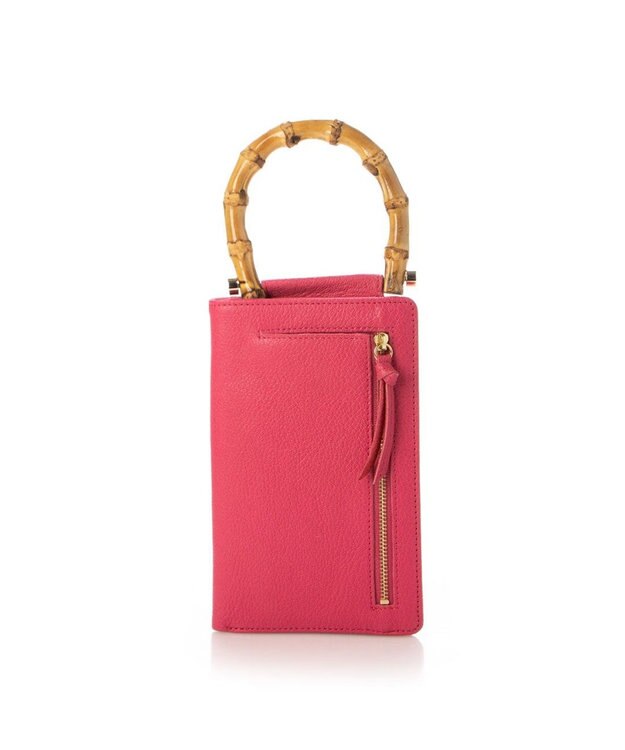 UNBILLION perche バンブーハンドルゴートモバイルウォレットショルダー ピンク